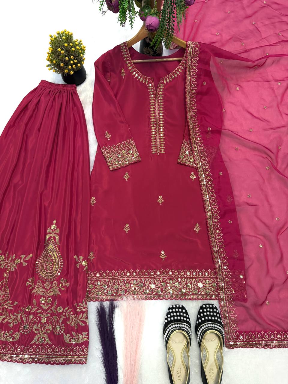 Garnet Opulence Embroidered Sharara